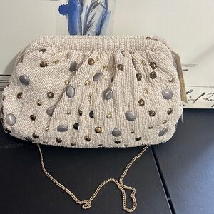 From India to you cream beaded crossbody and clutch bag